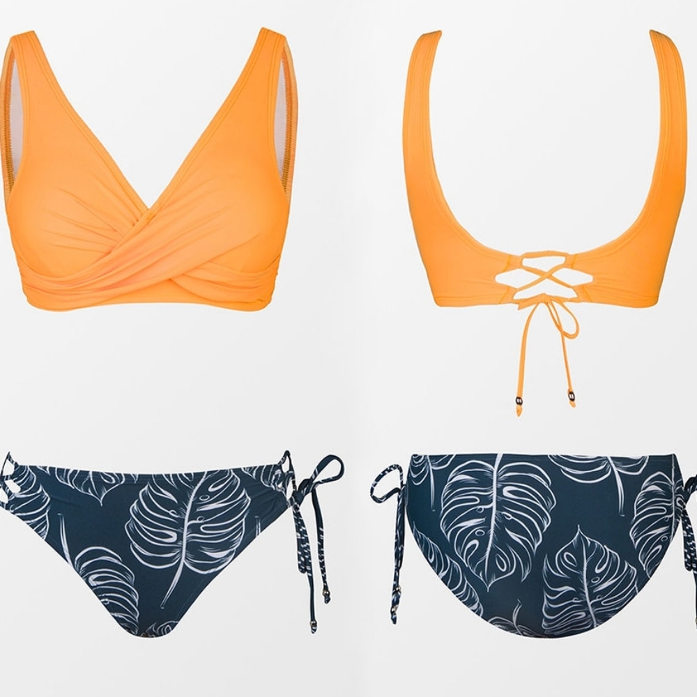 Wrap Top, Mid-Waist Lace up Bikini Sets
